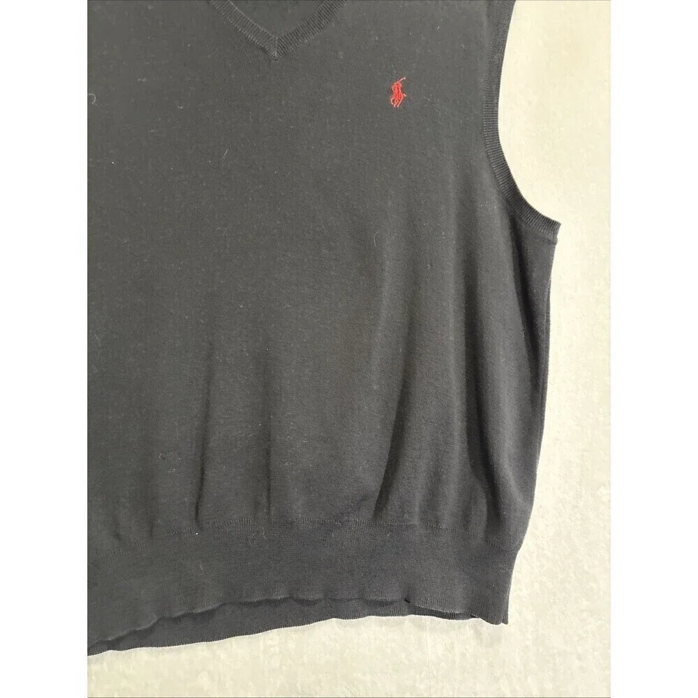 Polo Ralph Lauren Sweater Vest Men's Size XL Pullover Black Pima Cotton V-Neck
